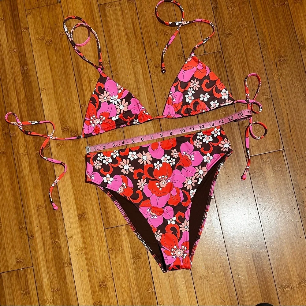 Frankie’s Bikinis Tropics Tia String Bikini Top 2XL Jenna High Waist Bottom XL